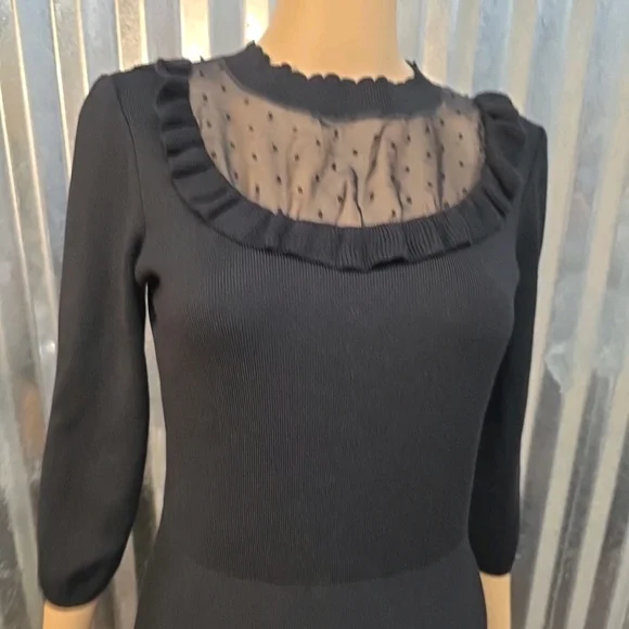 Draper James Black Long Sleeve Dress with Sheer Neckline - Picture 3 of 9